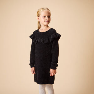 Robe manches longues en tricot pelucheux volanté pour fille 