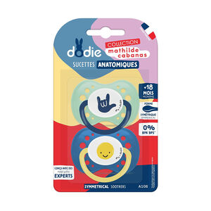 Lot de 2 sucettes anatomiques en silicone 18M+ Mathilde Cabanas bleu 