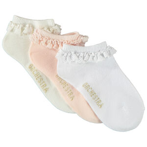 Lot de 3 paires de chaussettes courte avec broderie anglaise pour fille 