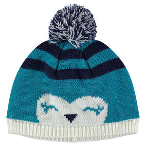 Bonnet en tricot motif animal avec pompon 