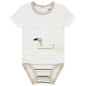 Body manches courtes effet 2 en 1 à animaux printés et rayures 