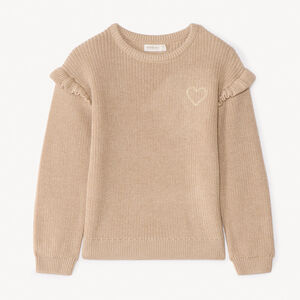 Pull en tricot perlé uni brodé cœur pour fille 