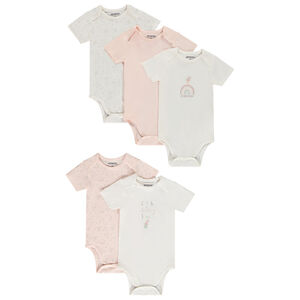 Lot de 5 bodies manches courtes lapin pour bébé fille avec ouvertures différentes selon l'âge 