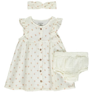Ensemble 3 pièces en double gaze imprimé floral pour bébé fille 