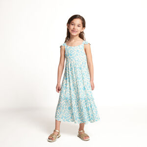 Robe longue manches volantées imprimée fleurs pour fille 
