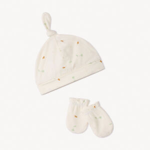 Bonnet nouette fantaisie + moufles assortie pour bébé 