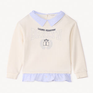 Sweat molleton avec col en popeline rayée et broderie pour fille 
