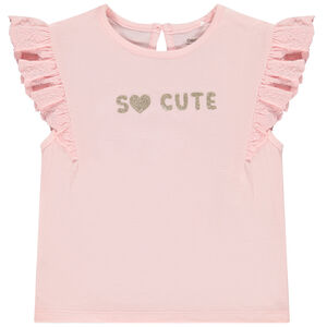 T-shirt manches courtes volantées en jersey avec print glitter pour bébé fille 