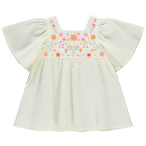 Tunique manches courtes avec plumetis et broderies pour fille 