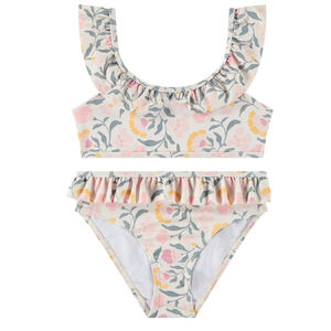 Maillot de bain 2 pièces imprimées fleurs à volants pour fille  