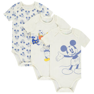 Lot de 3 bodies manches courtes Disney Mickey pour bébé garçon (ouvertures différentes selon l'âge) 