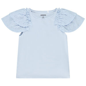T-shirt manches courtes brodées et volantées pour fille 
