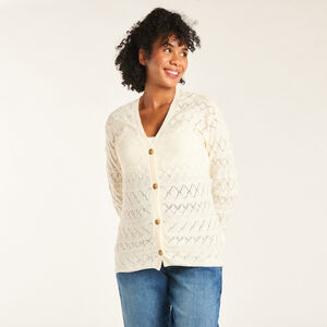 Gilet manches longues uni en tricot fantaisie pour femme 