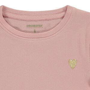 T-shirt manches longues côtelé broderie cœur doré pour fille 