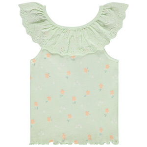 Débardeur en maille côte avec col broderie anglaise pour bébé fille  