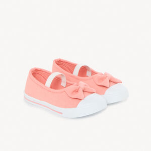 Babies rose clair en toile avec nœud et lanière élastiquée pour fille 