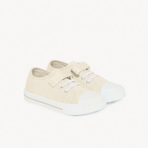 Baskets basses argentées scratch et lacets élastiqués pour bébé fille 