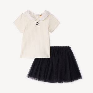Ensemble 2 pièces avec jupe en tulle plumetis pour bébé fille 