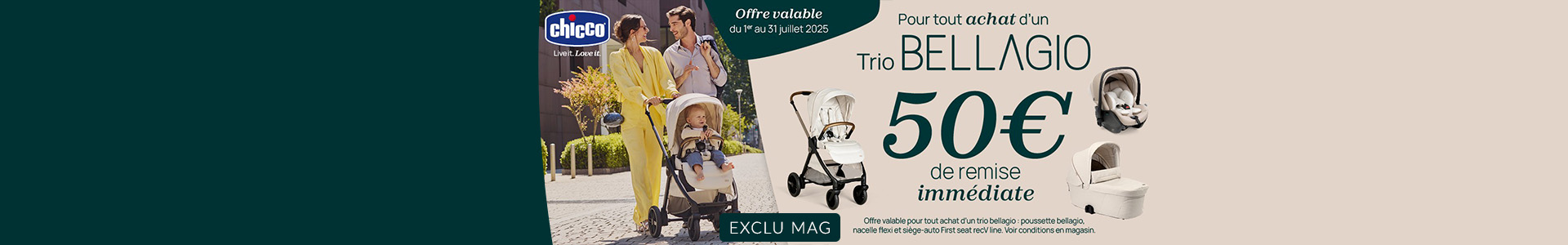 Pour tout achat d'un Trio Bellagio, 50€ de remise immédiate